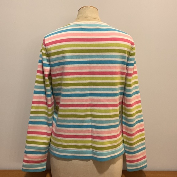 JONES NEW YORK SPORT Pink, Blue & Green striped Cardigan, Cotton blend, Medium - Picture 3 of 13